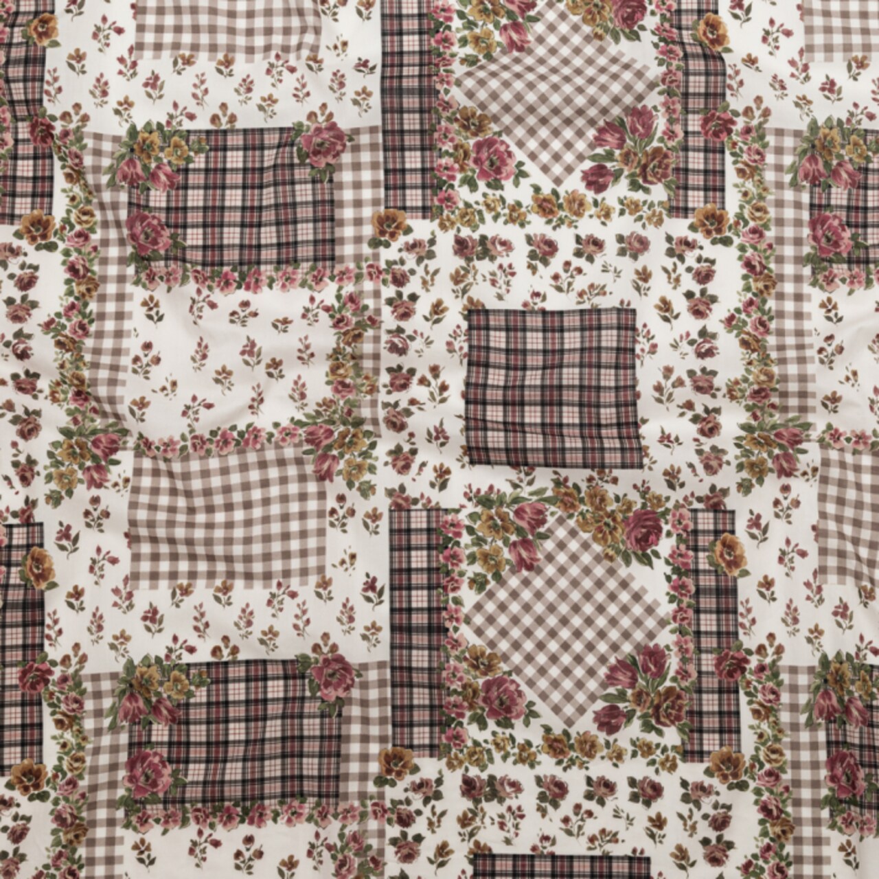 1 Yard Cotton Voile Fabric Plaid and Floral Patchwork Peony Picnic Print Fabric